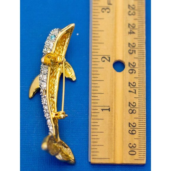 Vintage Silver Tone Diamond Dolphin Brooch - D14 - Picture 3 of 3